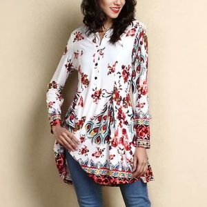 Reborn long Peacock Button-Front Shift Tunic XL